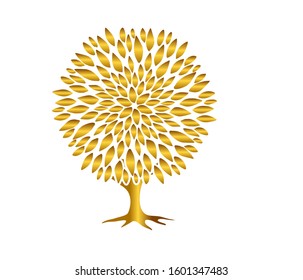 Golden tree vector illustration, beauiful abstract tree.