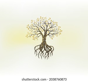 golden tree, vintage tree logo vector isolated
