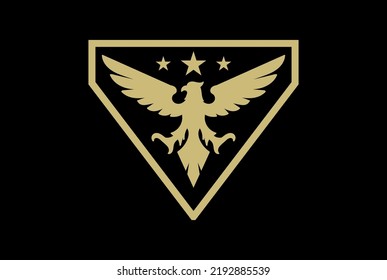 Golden Triangle American Eagle Hawk Falcon Phoenix Bird Badge Emblem for Military Force Army Logo Design