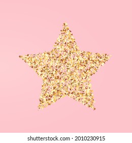 Goldener Dreieck, heller Vektorrosa Hintergrund. Glamour Splash Hintergrund. Gold Glitter Shiny Muster. Glow Modern Design.