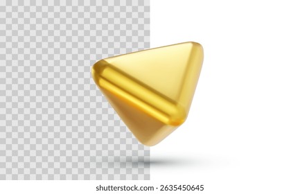 Golden Triangle Button Rendered In Glossy 3D Style, Symbolizing Play, Direction, Or Navigation. Clean Vector Illustration For UI, Media, Or Interface Design Concepts.