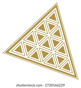 Emblema de triángulo dorado con divisiones geométricas internas sobre fondo blanco símbolo abstracto