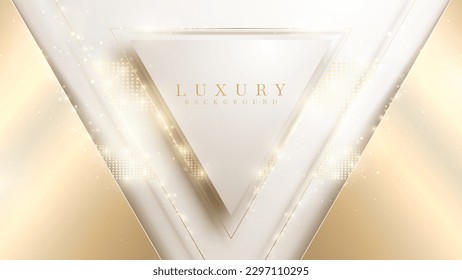 Marco de triángulo dorado con decoración y efecto luminoso, concepto de diseño de fondo blanco de lujo.