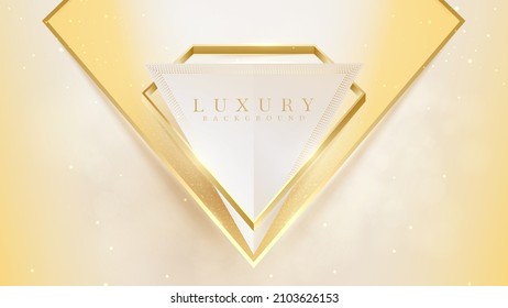 Golden triangle frame with glitter lights effect and bokeh decoration, 3d luxury style background.