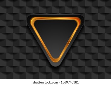 Golden triangle frame on black tech mosaic abstract background. Vector design