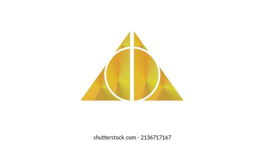 logotipo del triángulo dorado con patrón de línea vertical y círculo interior