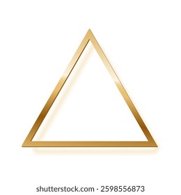 Golden triangle photo frame on white background. Gold button. Blank space for picture, painting, card. 3d realistic empty template vector illustration. Simple object mockup.