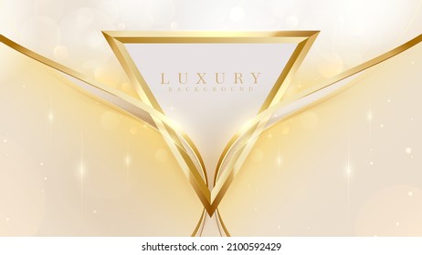 Golden Triangle Shape And Line Curve With Sparkling Lights Decoration, 3d Style Luxury Background, Vector Illustration Scene Design.