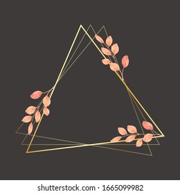 Golden triangle vintage frames with flowers and leaves. Vector image