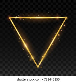Golden triangular shiny frame on a transparent background. vector illustration