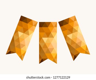 Golden triangular tag, Waving flag with shadow. Vector illustration banner. Sale sign with empty space for text