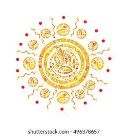 Golden tribal abstract sun. Vector image isolated on white background