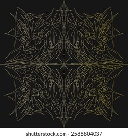 Golden tribal symmetry with gothic elegance, a detailed vector for tattoos, dark fantasy art, band logos, and mystic apparel prints