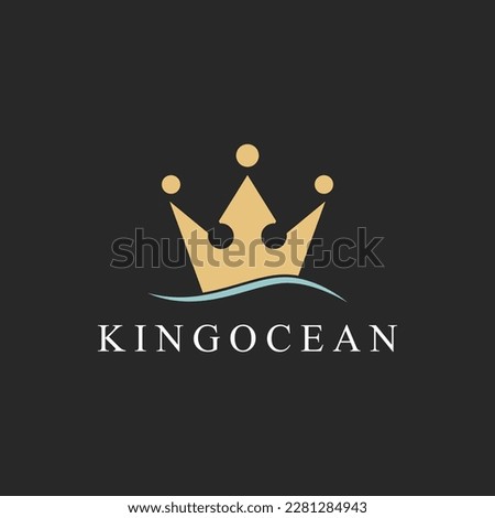Golden Trident King Crown with Ocean Sea Wave logo design