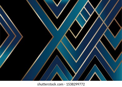 Golden Tringle Graphic pattern in combination of black and blue background