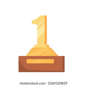 Golden trophy or award concept. Reward for winners at competition and tournament. First shape gold cup. Graphic element for website. Cartoon flat vector illustration isolated on white background