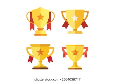 Golden Trophy Award Icon Sets for Competitions, golden trophy vector, first place trophy, champion award icon, championship cup