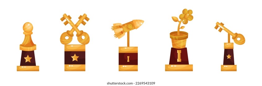 Golden Trophy and Awards of Different Shape Vector Set