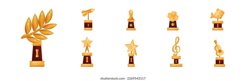 Golden Trophy and Awards of Different Shape Vector Set