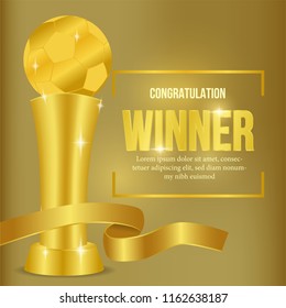 Golden Trophy Ball Winner With Golden Banner And Golden Background. Announcement Template. Poster Template. Flyer Template. Vector Illustration.