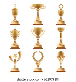 Golden trophy collections, sports award. Vector set isolate