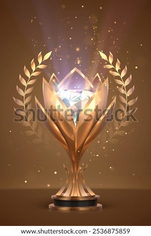 Golden trophy with crystal and light effect