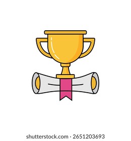 
Golden trophy cup atop a rolled diploma with a pink ribbon. Perfect for graduation, academic achievement, or success in education.