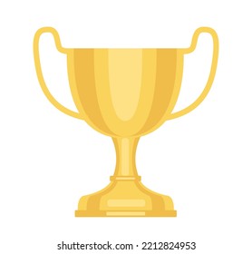 Golden trophy cup. Award or prize for winner in competition or championship. Leadership and Achievement. Design element for sport event. Cartoon flat vector illustration isolated on white background