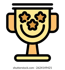 Golden trophy cup award is smiling with three stars for the winner