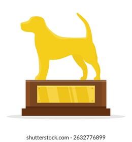 Golden trophy cup with dog. Award for dog show, competition or championship. Celebration of achievement and success. Isolated on white background. Vector illustration.