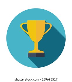 golden Trophy Cup Flat Icon with Long Shadow vector 