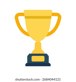 Golden trophy cup flat icon. Winner cup for competition