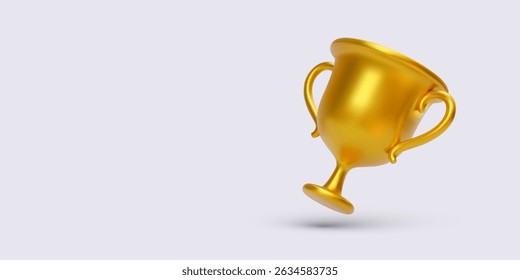 Golden Trophy Cup Floating with Shadow on Light Background. Perfect for Success, Victory, and Competition Themes. Elegant and Dynamic Presentation. Realistic Vector Illustration.
