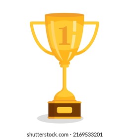Golden trophy cup icon. First place vector illustration design isolated