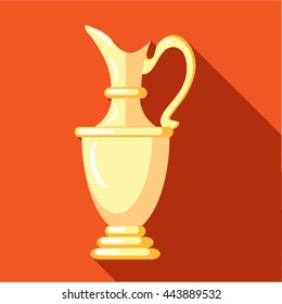 Golden trophy cup icon in flat style on an orange background