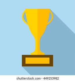 Golden trophy cup icon in flat style on a light blue background
