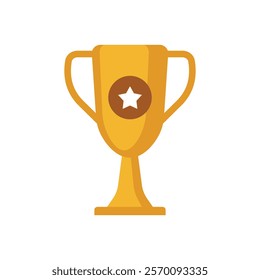 Golden trophy cup icon with a star in the center, symbolizing success, achievement, and victory. Perfect for awards, competitions, and sports-related designs. Flat vector illustration on white bg