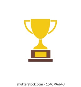 Golden trophy cup icon vector illustration in flat style. Golden winner cup symbol. First place prize