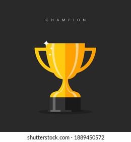 Golden trophy cup isolated on black background - Vector Illustration.