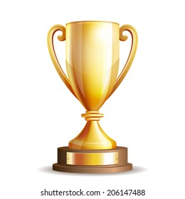 Golden trophy cup isolated on white background. Vector illustration