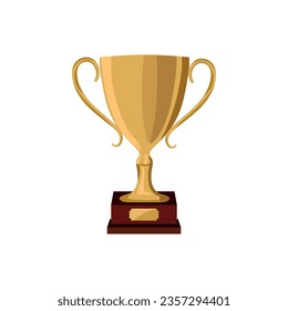 Golden trophy cup isolated on white background. Best simple championship or competition trophy. Vector illustration.
