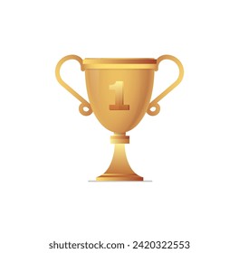 Golden trophy cup isolated on white background. Vector illustration.	