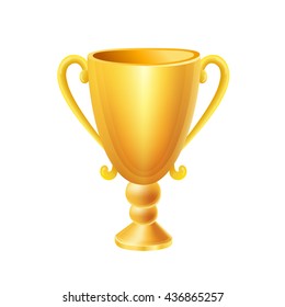 Golden trophy cup isolated on white. First place winner award. Vector illustration easy to edit