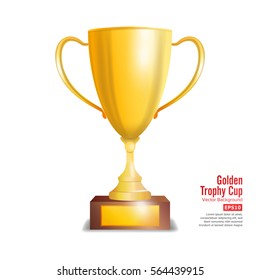 Golden Trophy Cup. Isolated On White Background Vector Illustration