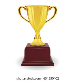 Golden trophy cup isolated on white background. Vector illustration