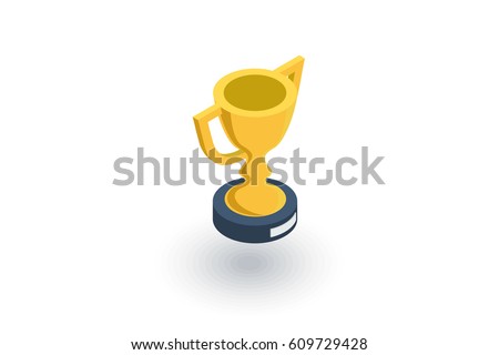 Golden trophy Cup isometric flat icon. 3d vector colorful illustration. Pictogram isolated on white background