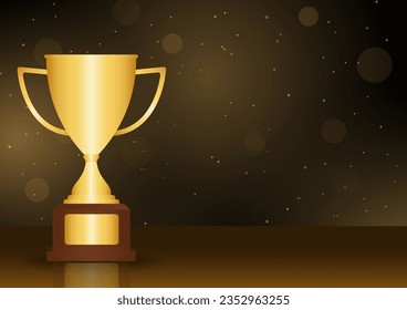 Copa de Trofeo de Oro sobre fondo oscuro. Ilustración de vectores conceptuales campeones y ganadores.