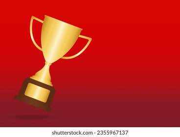 Golden Trophy Cup on Red Background. Champion and Winning Concept. Vector Illustration.
