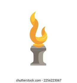 Golden trophy cup in shape of fire vector illustration. Cartoon gold trophy in reward for sports or competition isolated on white background. Prize award, championship concept