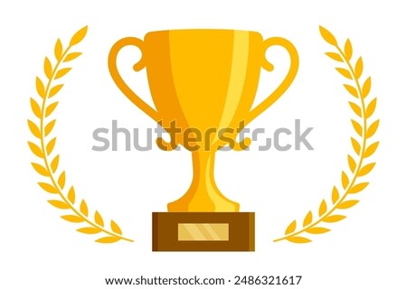 Golden Trophy of a Cup Shape on a Pedestal With Laurels by Side